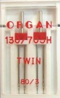 Иглы "Organ", двойные, № 80/3 (уп-2шт)